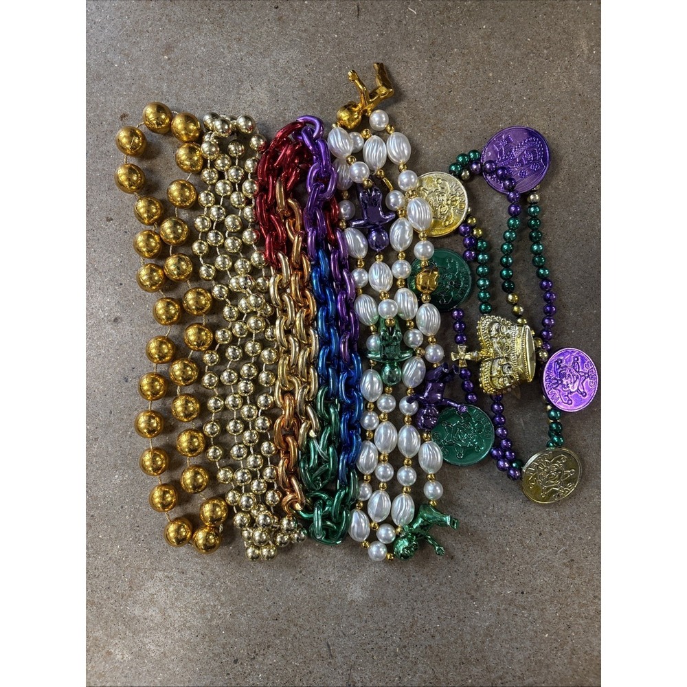 Mardi Gras Graduation Medallion Bead Lot Crowns Babies Coins Purple Gold